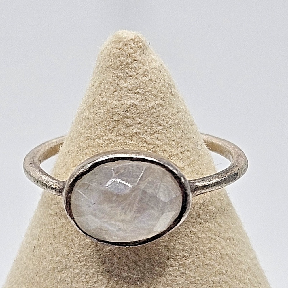 Sterling Silver Faceted Moonstone Ring size 5.5 Artisan Minimalist
